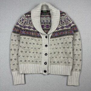 Eddie Bauer Vintage Shawl Lambs Wool Cardigan Sweater Womens Medium Fair Isle